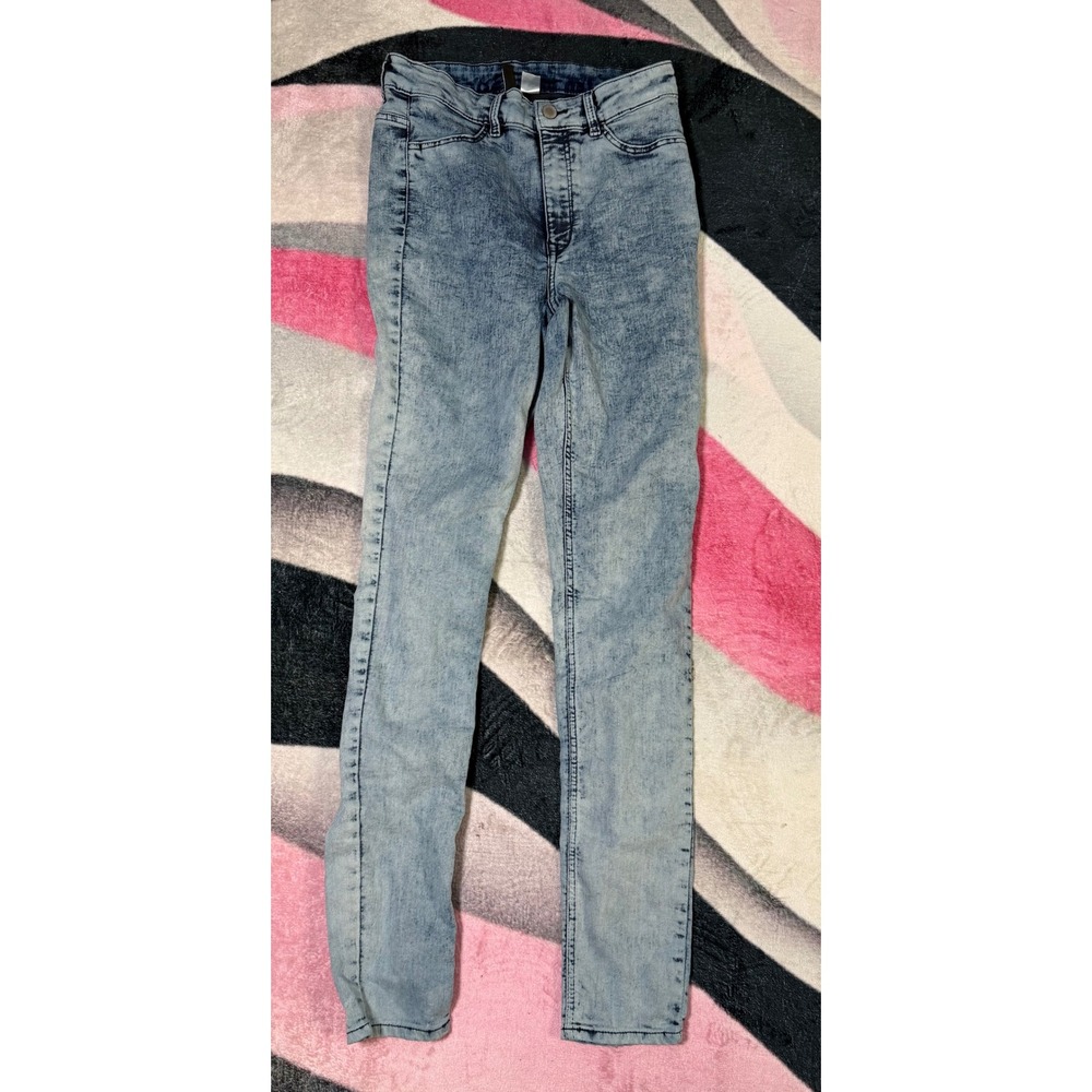 HM Divided Womens High Waisted Skinny Jeans Light Blue Acid Wash Size 8